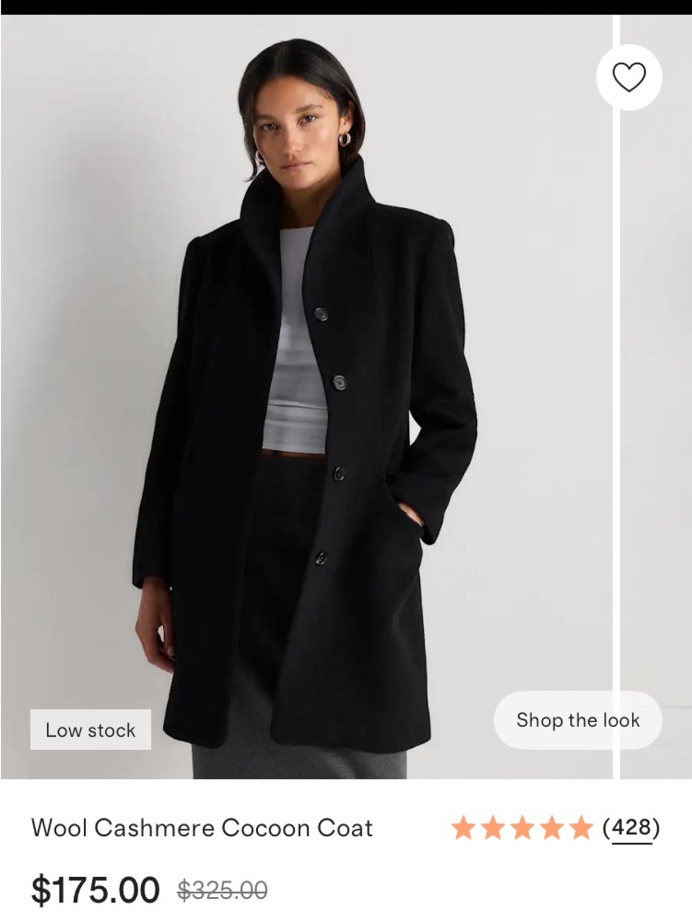 Quince Wool Cashmere Cocoon Coat - Black Large NWT